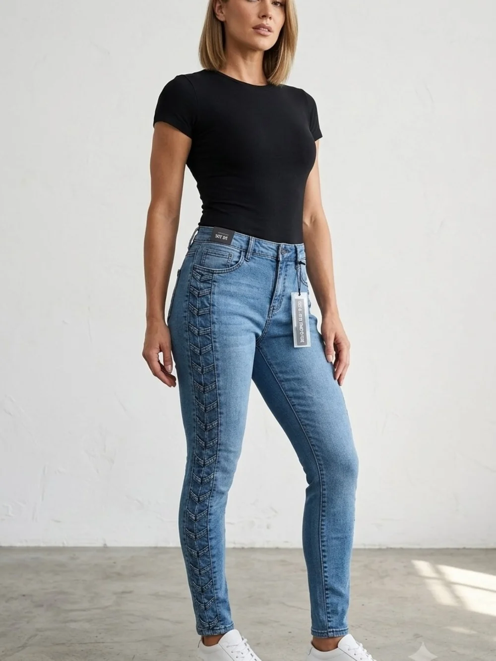 Sophia Vergara Light Blue Skinny Jeans with Braided Side Panel Size 6 WP 39